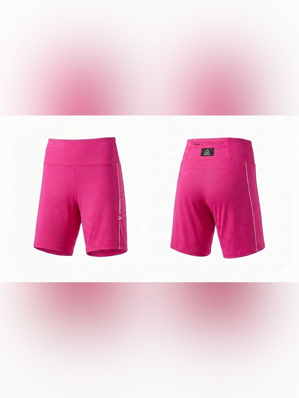 Reebok Vibrant Hot Pink Biker Shorts Athletic w Zipper Pocket – Size Large - EUC - Picture 2 of 6